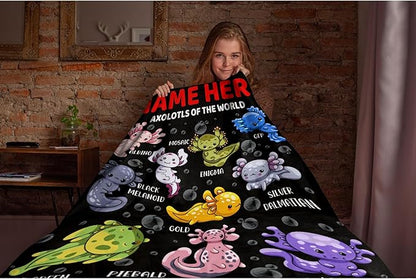 Axolotls of The World Custom Name Blanket Gifts for Girls Boys Women - Super Soft Cozy Warm Throw Sheet for Couch Bed Sofa Office Decor All Season 40x50 for Kids/Children