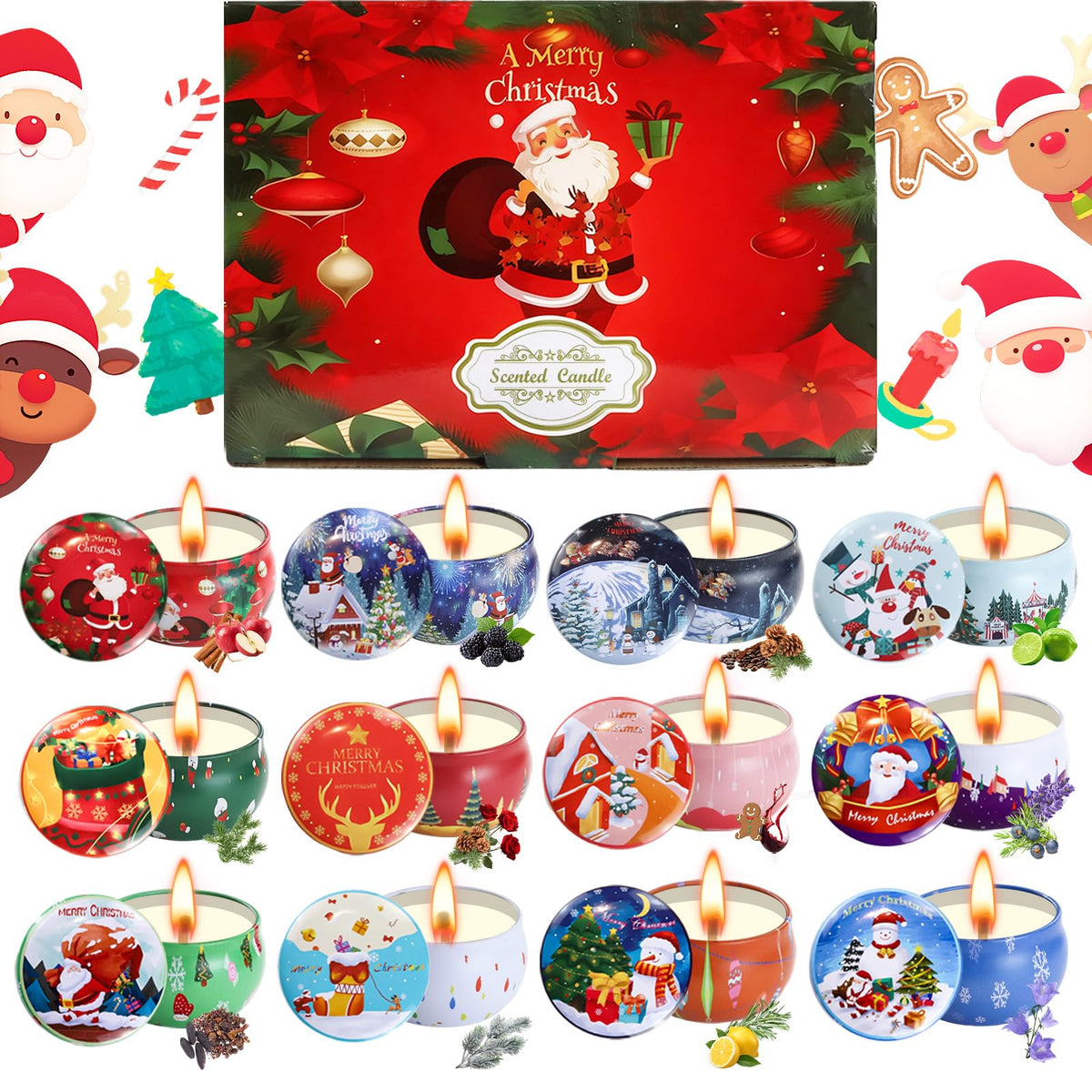 12 Pack Christmas Scented Candles with Natural Soy Wax, Long Lasting Aromatherapy Soy Candles for Home Scented, Christmas Candles Gift Set for Women & Friends