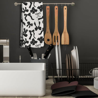 Nipil Coquette Black Bow Decorative Kitchen Towels, Preppy Black Bow Bathroom Decor, 16x24 Inches
