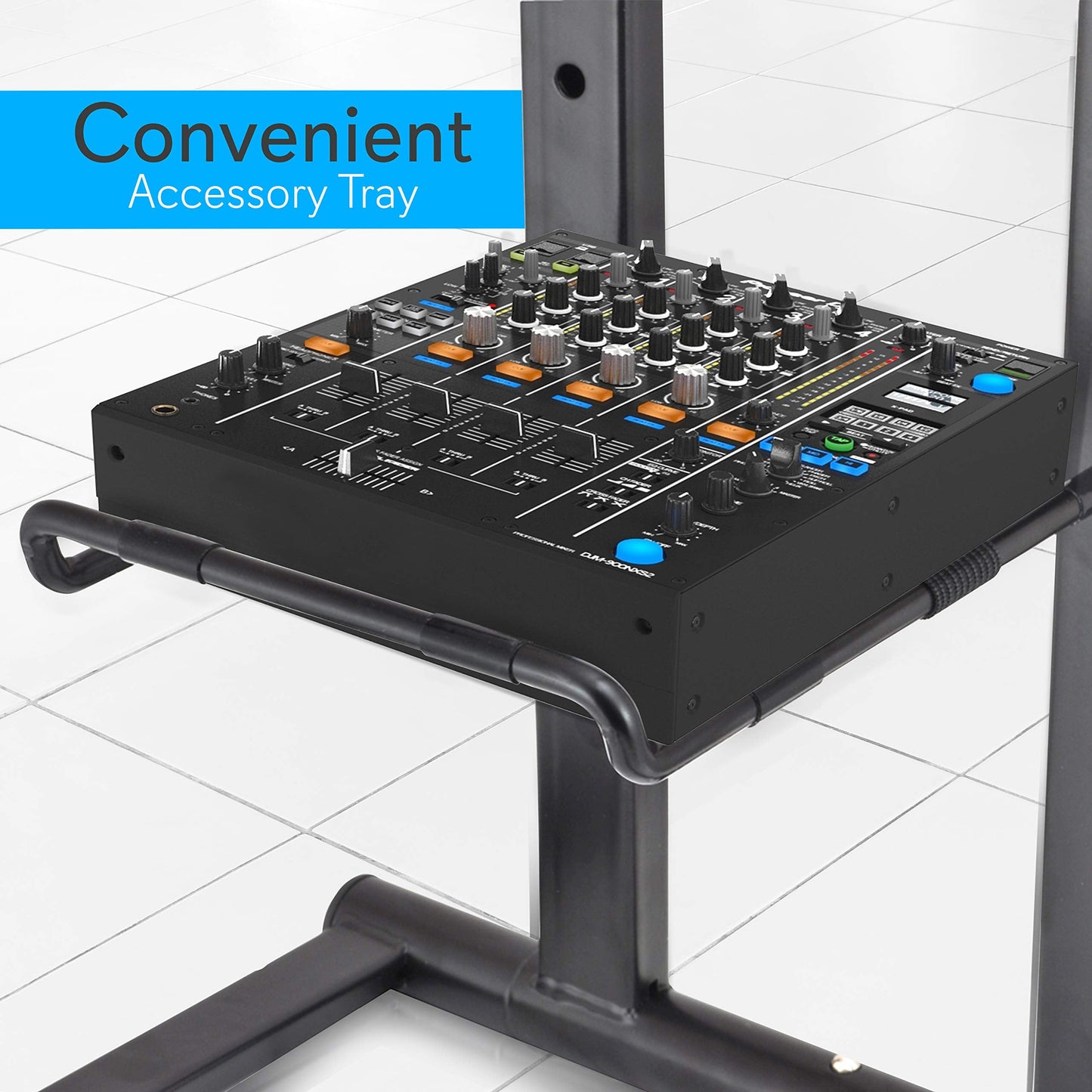 Pyle Portable Folding Laptop Stand - Standing Table with Foldable Height and Secondary Accessory Tray for iPad, Tablet, DJ Mixer, Workstation, Gaming and Home Use with Bag - PLPTS35