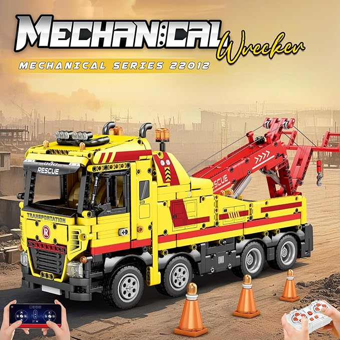 Reobrix Tow Truck Building Blocks 22012 Adult Construction Vehicle Model Kit Mechanical Rescue Vehicle RC Crane Toys with Multi-Function Switches Gifts for Adult 1794 Pieces