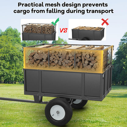Heavy Duty Steel Utility Dump Trailer – 17 Cu.Ft Garden Cart with Removable Mesh Sides & Pneumatic Tires, 750 Lbs Tow Behind Trailer for ATV, UTV, Lawn Tractor Hauling in Yard & Farm, Black