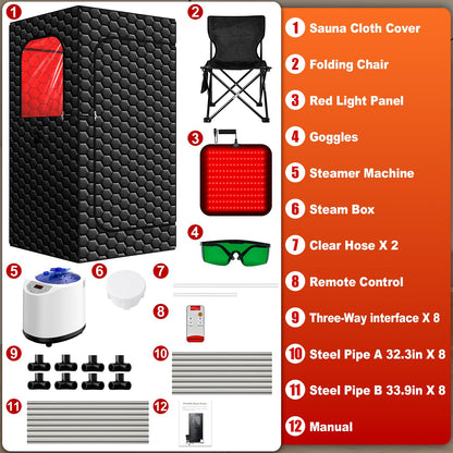 Portable Sauna for Home, Infrared Sauna, 160 LEDs 660nm and 850nm Large Red Light Sauna Box, Steam Saunas Tent with 3L Steamer, 15 Temp Levels & 99 Min Timer for Indoor Spa, Relaxation, Detoxification