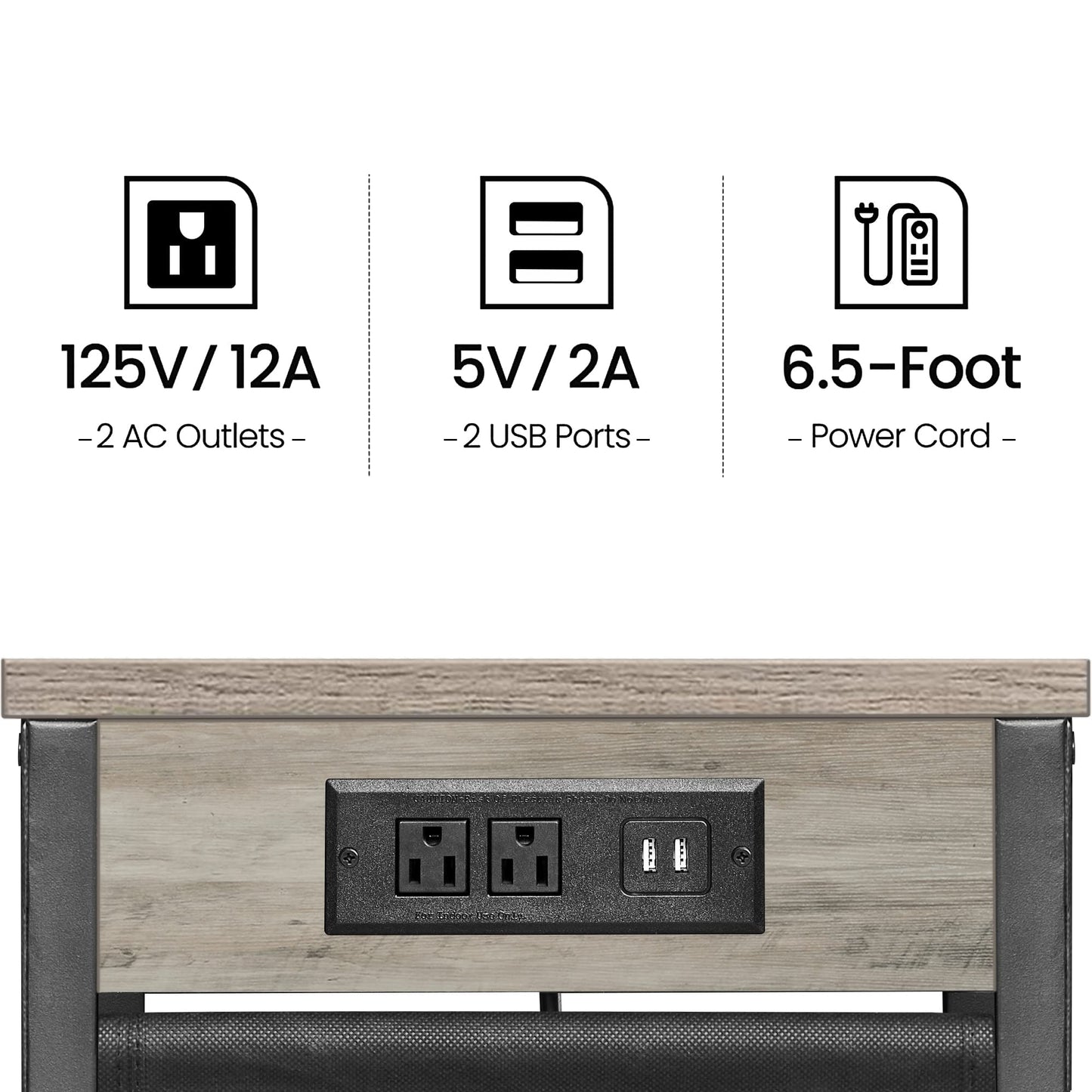 TUTOTAK C Shaped End Table with Charging Station, Side Table for Sofa, Couch Table with Storage Bag, TV Tray Table with 2 USB Ports and Outlets for Living Room, Bedroom TB01BG024