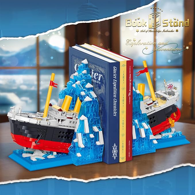 Titanic Building Set Ship Book Nook Kit 2 in 1 Compatible with Regular Size Bricks Cruise Boat Model with Glacier Bookends Construction Kit Toy Gift Home Decor for Adult 14+ 1202 pcs