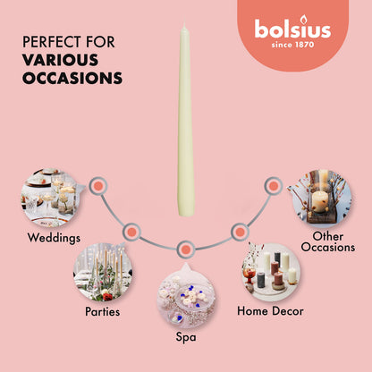 BOLSIUS Unscented 10-Inch Ivory Dinner Candles, 4-Pack - 8 Hour European Quality, Smokeless