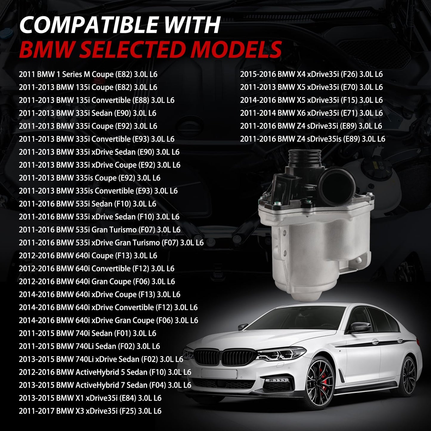 GZGN 11517632426 Electric Engine Water Pump Compatible with BMW 135i 335i 535i 640i 740i X1 X3 X4 X5 X6 Z4 3.0L L6 Turbo 2011-2017, for N55 Engine (NOT for N54/B58), Replaces#11519455978 11517586929