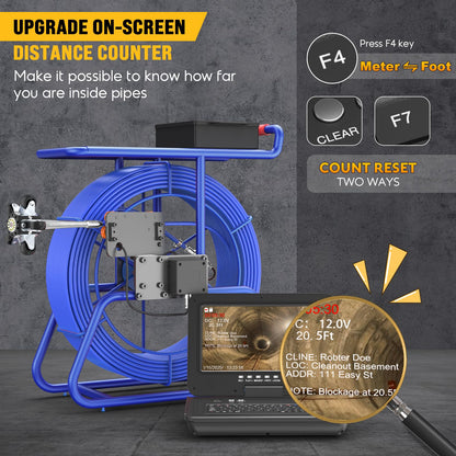 Anysun Sewer Camera Self Leveling with 512Hz Sonde, 9MM 330Ft Thicker Cable w/Wheel, 32MM IP68 Camera, Distance Counter, 1-Touch Video/Audio, 10" Adjustable Screen, Pipe Inspection Camera w/ 32G Card