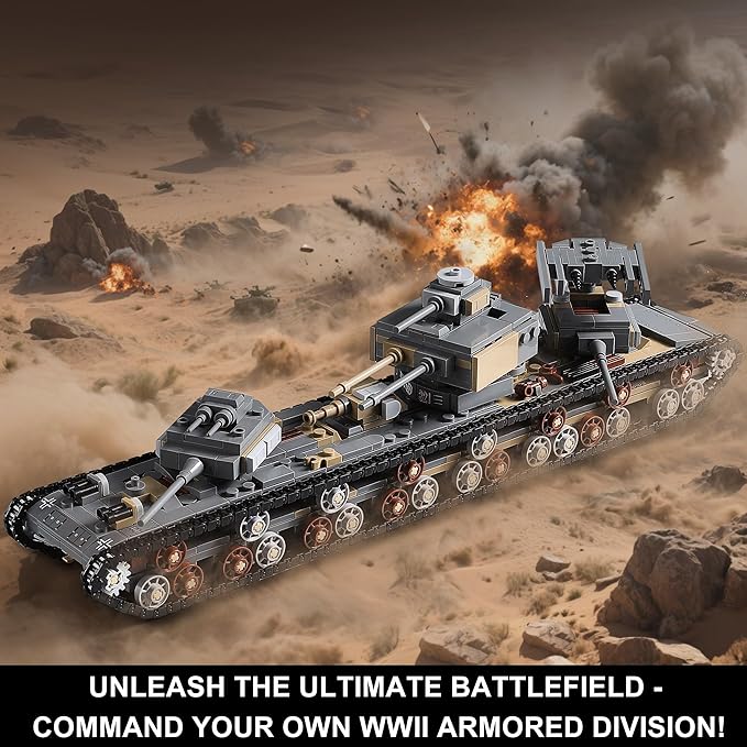 1165-Piece WW2 Army Tank Toys Building Sets Compatible with Lego Create A Large KV-VI Military Models or 8 Set WWII Tanks Great Gifts for Boys Kids