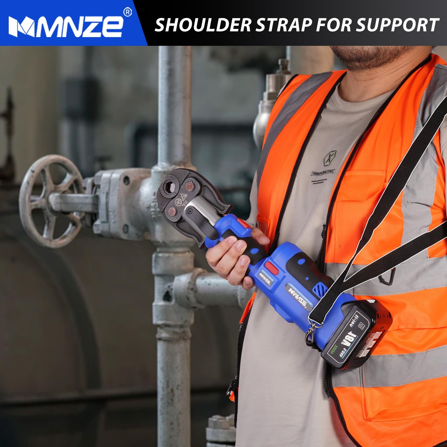 MMNZE Pro Press Tool Kit, Electric Rechargeable Copper Stainless Steel Tube Pipe Fitting Crimping Tool with 1/2" 3/4" 1" Pro Press Jaws and 2 Batteries, 3T 1" Stroke, LS-1525