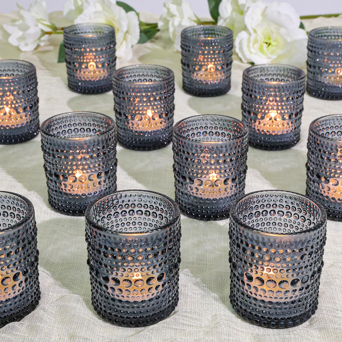 SUPMIND 24 Pcs Votive Candle Holders, Glass Holders Bulk for Table Centerpiece, Tea Lights Candle Holders for Wedding Shower, Party and Home Decor Dark Blue