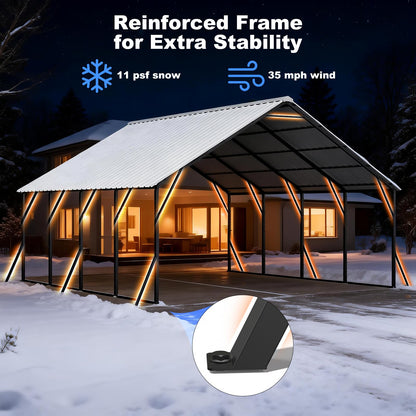 FLOUREE 20x20 FT Metal Carport with Sidewalls, Enclosed 2 Car Carport Canopy, Vertical Roof Metal Car Port for Snow, Rain & Sun, for Trucks, Boats and Outdoor Storage