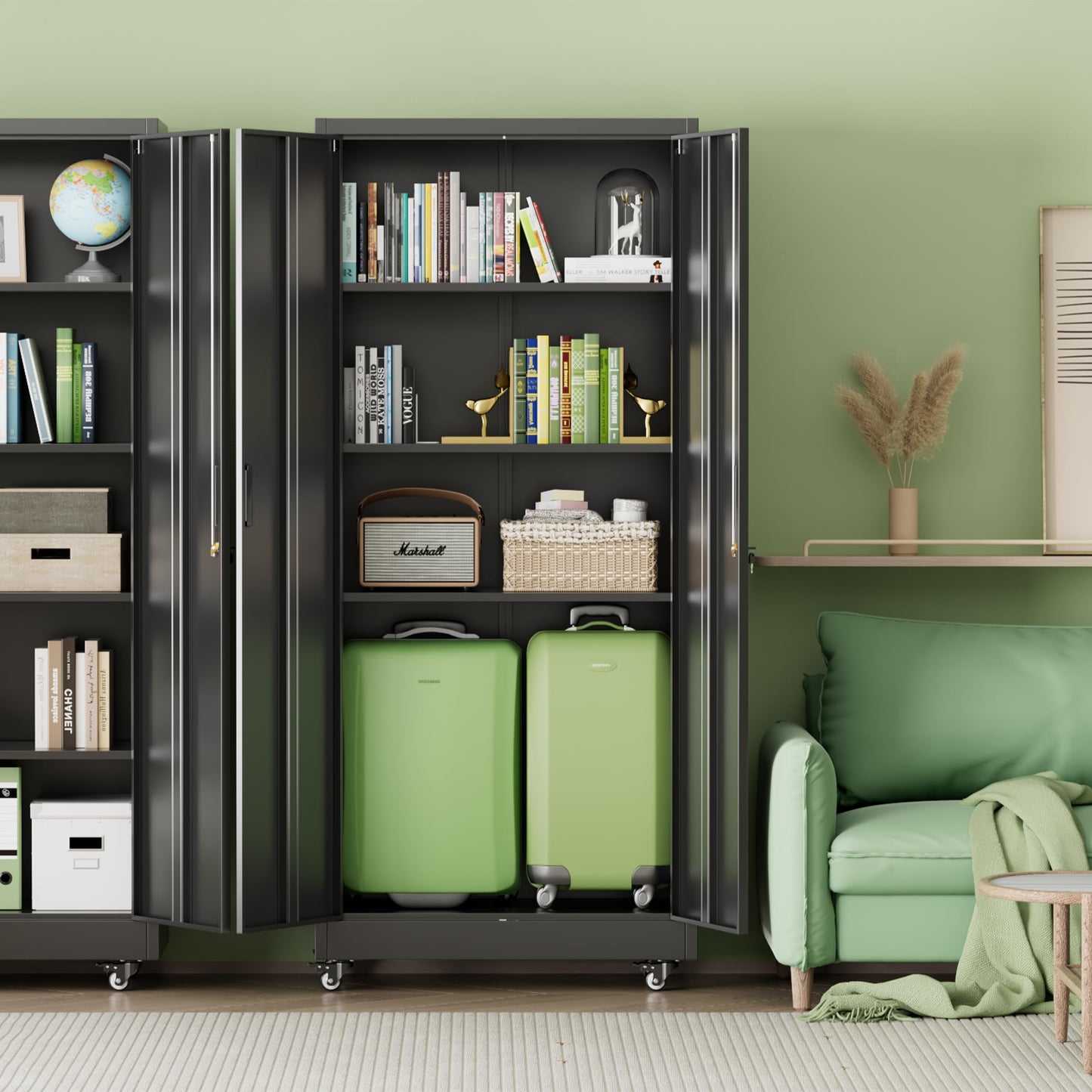 INTERGREAT 73" H Metal Storage Cabinet with Wheels, Locking Doors and Adjustable Shelves, Black Rolling Steel Tool Cabinet for Home Office, Garage, Warehouse