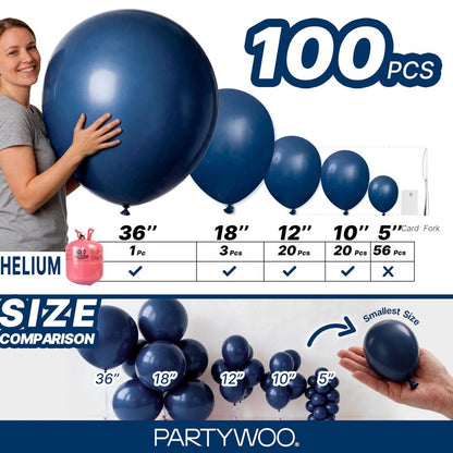 PartyWoo Navy Blue Balloons 100pcs Different Sizes of 36 18 12 10 5 Inch Dark Blue Balloon Arch Kit Garland for Graduation Wedding Sports Theme Boy Baby Shower Men Birthday Party Decorations Blue-Y72