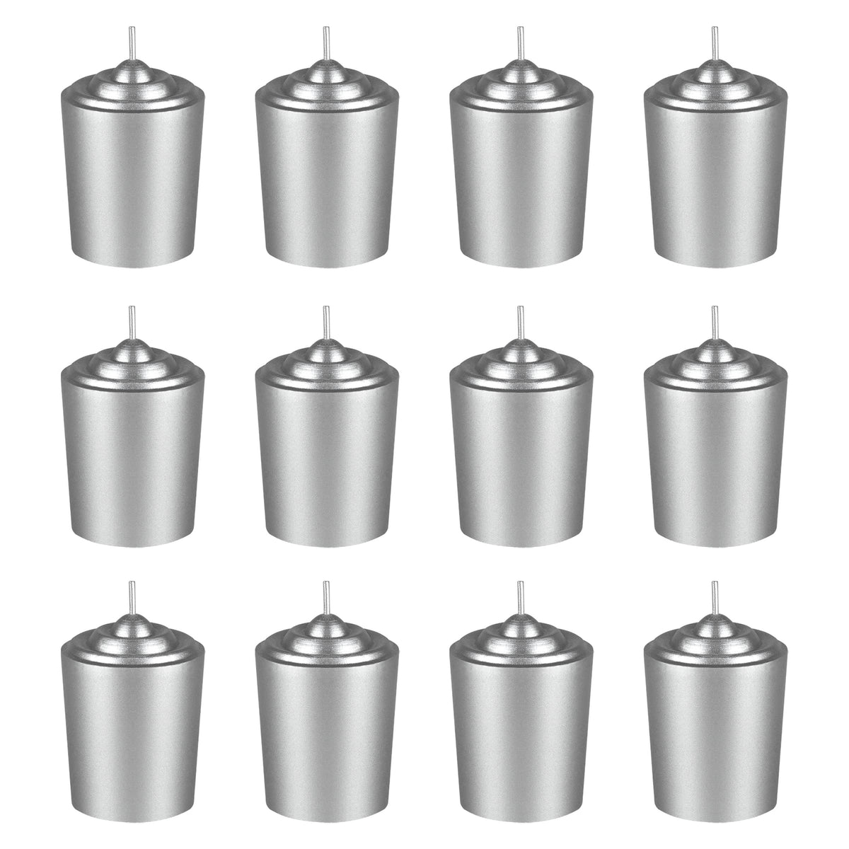 Mega Candles 12 pcs Unscented Silver Votive Candles, Hand Poured Wax Candle 15 Hours 1.5 Inch x 2.25 Inch, Home Décor, Wedding Receptions, Centerpieces, Occasions, Events, Meditations, Holders