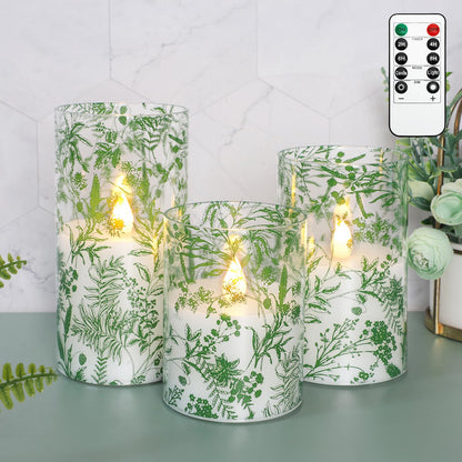 Impress Life Flameless Candles with Remote, 3PC Battery Operated LED Flickering Glass Candles, Real Wax Leaves Candles for Wedding Patry Home Decor