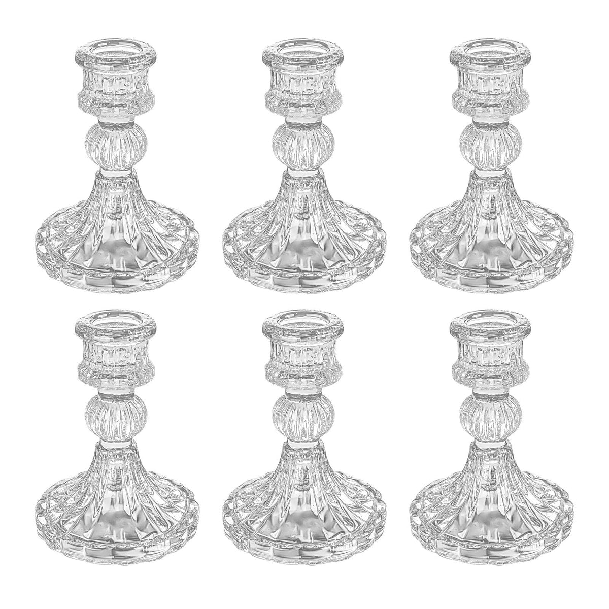 ECHFSM Glass Candlestick Holder,Striped Taper Candle Holders,Set of 6 Candle Stand for Table Centerpieces, Home Decor,Weddings,Festival and Parties (Clear Stripe Pattern)