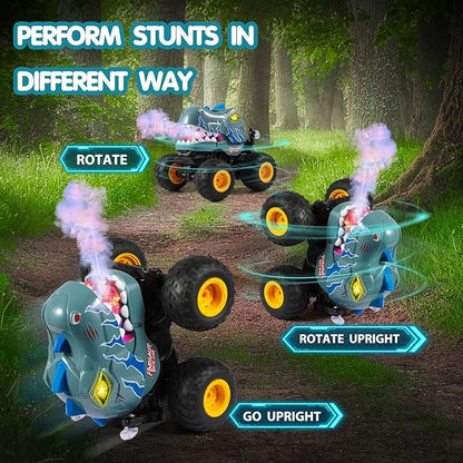 DYODYORC Remote Control Car 2.4Ghz All Terrain Dinosaur Monster Truck Toys RC Truck with Spay Music 360 Stunt Capable All Included Ready to Run Toy Gifts for Boys and Girls (Gray)