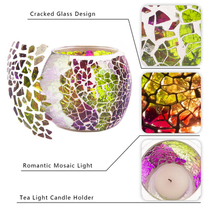 Rancco Glass Votive Candle Holder for Tealight, Romantic Mosaic Cracked Candle Holder, Candle Lamp Aromatherapy Candlescape Bowl for Valentine's Thanksgiving, Christmas Table Centerpiece, Party Decor