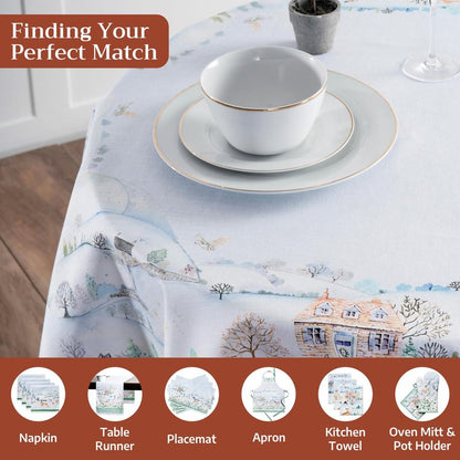 Maison d' Hermine Table Cloth Round Table 100% Cotton 63 Inches Fall Tablecloth Reusable Everyday Use for Thanksgiving Christmas Decorations Dining Farmhouse Party (Snowy World)
