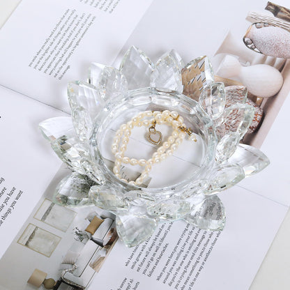 Crystal Lotus Flower Tealight Candle Holder, Clear, 7.48in