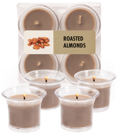 HYOOLA Clear Cup Scented Votive Candles - Roasted Almonds - 12 Hour Burn Time - 4 Pack - European Made