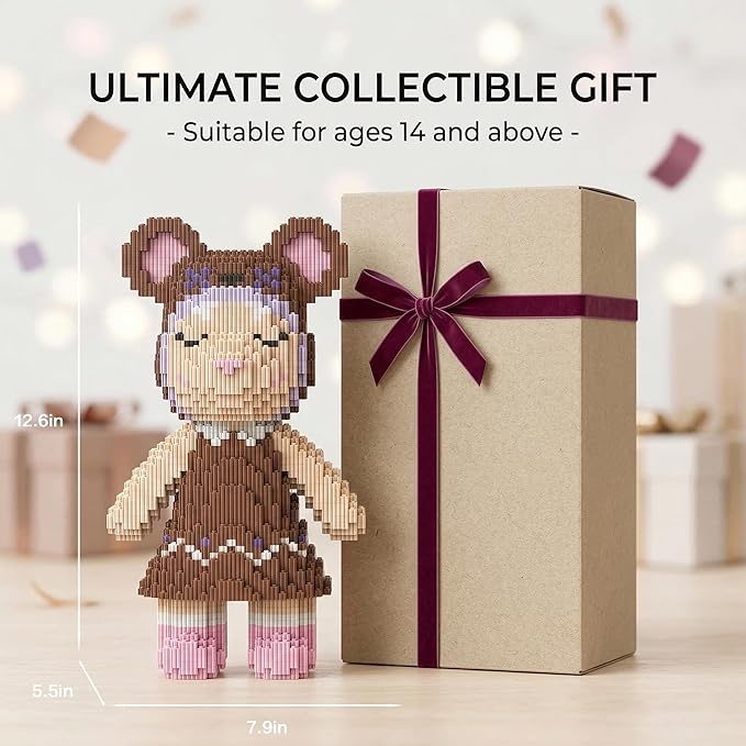 12.6 Anny Sister Teddy Blocks Micro Bear Building Bricks Set DIY Craft Kit for Adults Ages 14+ - Cute Collectible Home Decor for Office or Bookshelf Keep Busy Stress Relief - Birthdays