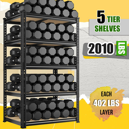 DurayLoly 2010LBS Garage Shelving Unit, Heavy Duty Storage Shelves, Adjustable 5 Tier Utility Metal Shelf for Pantry Kitchen Basement Commercial Use, 11.9" D×27.7" W×60" H, 2 Pack