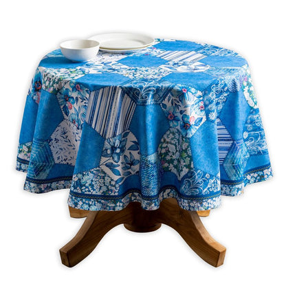 Maison d' Hermine Table Cloth Round Table 100% Cotton 69 Round Inches Tablecloth Reusable Decorative for Dining Kitchen Room Farmhouse Home Gifts for Mothers Day Spring Summer - Summer Blues