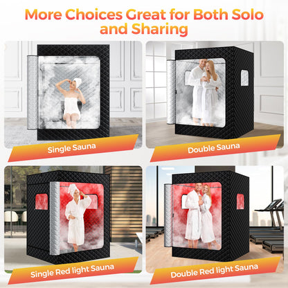 KASUE Upgraded 2 Person Sauna Box, Portable Infrared Sauna with 5-Layer Waterproof, 2 Steamers, 2 Folding Chair, 71”x 36”x 49” for Indoor, Outdoor, Gym, Spa, Carbon Black
