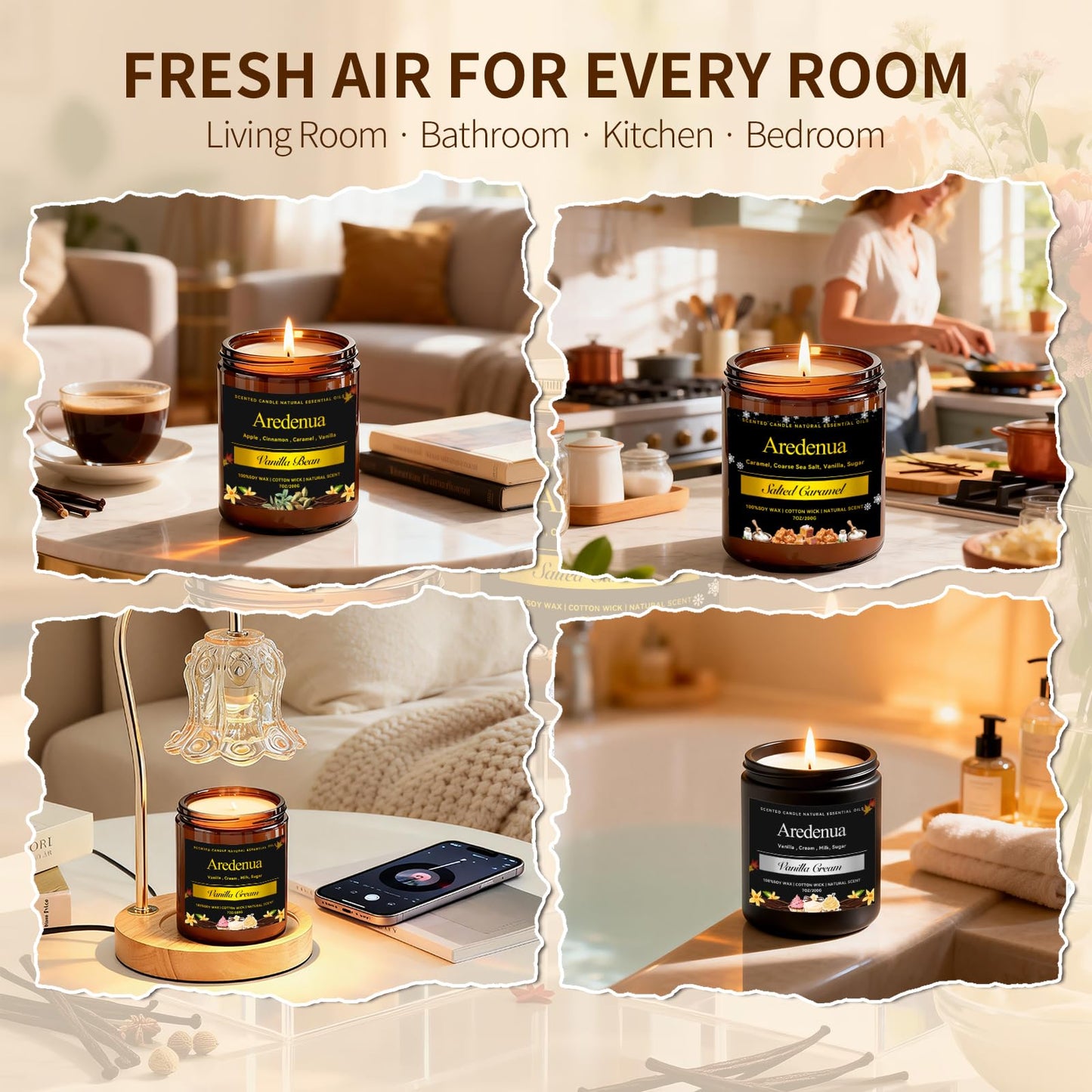 Vanilla Bean Odor Eliminating Candles | Scented Soy Candle for Home, Air Freshening & Cozy Scent, Relaxing Home Candle Gift for Women & Men