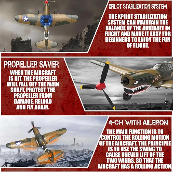LEAMBE RC Plane 4 Channel Remote Control Airplane - Ready to Fly P-40 Warhawk RC Airplane for Beginners Adult with Xpilot Stabilization System &amp One Key Aerobatic