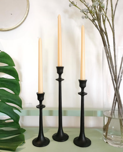 Iron Taper Candle Holder - Set of 3 Decorative Candle Stand - Candlestick Holder for Wedding, Dinning, Party - Black