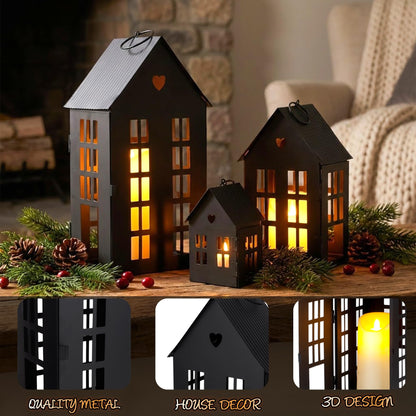 TRIROCKS Set of 3 Decorative Hanging Lanterns 13.5"&9.5"&5.5" H Gothic Street Town House Village Decor Candle Holders for Home Garden Yard Patio Gothic Parties Events Indoors Outdoors(Black)