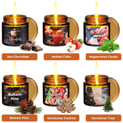 6-Piece Scented Candle Gift Set - Christmas Tree, Cookies, Candy, Pine, Chocolate, Mulled Cider