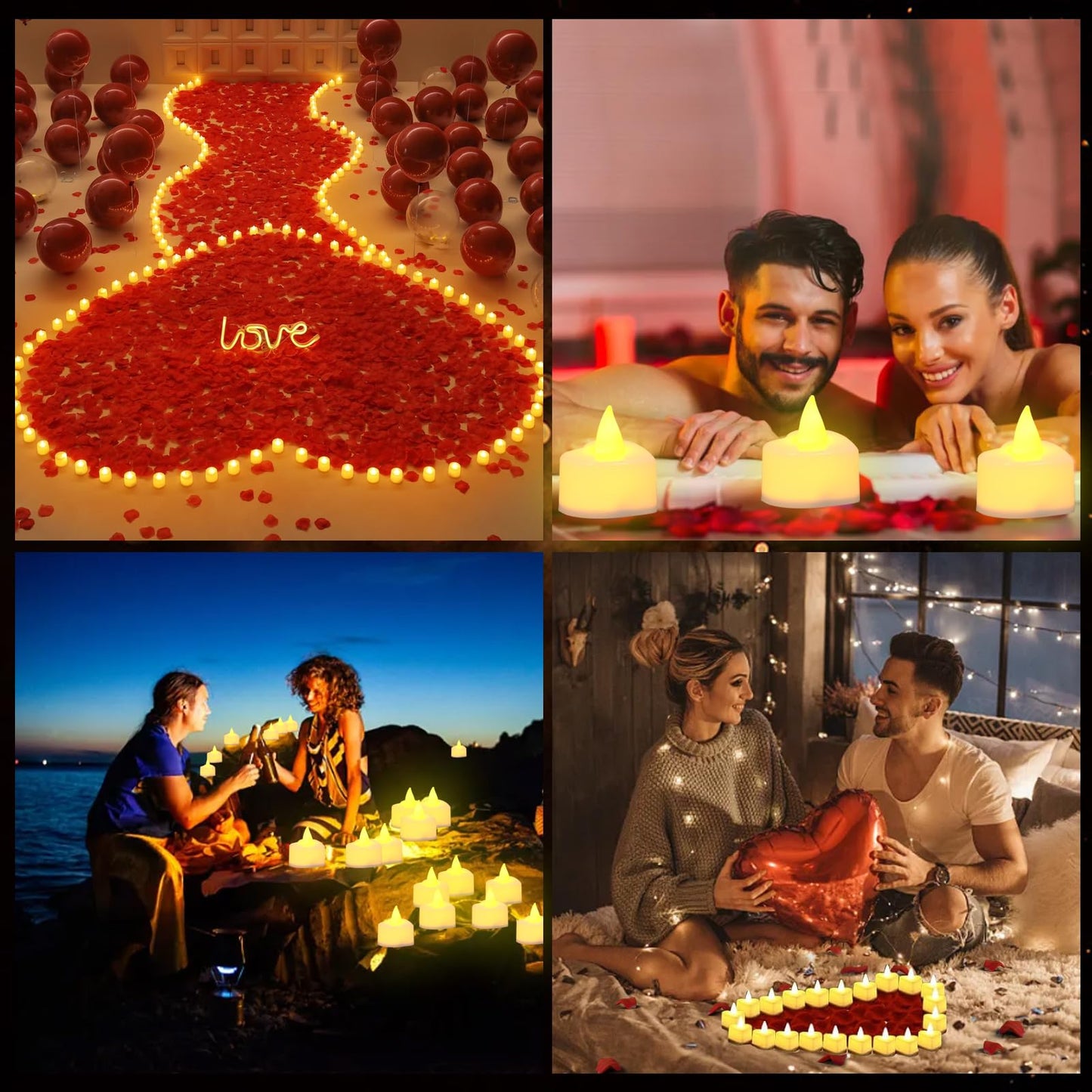 SENONAPO 10000 Pcs Artificial Rose Petals and 120 Pcs Candles Set Heart Candle Lights Flameless LED Tealight Candle Fake Rose Petals for Wedding Anniversary Valentines Day Bedroom Decor