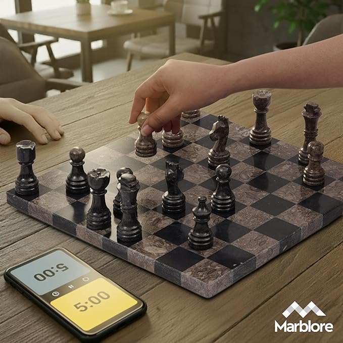 Marble Chess Set 12 Oceanic &amp Black Family Board Games 32 Chess Pieces &amp 2 Extra Queens Travel Chess Set Strategy Board Games for Adults