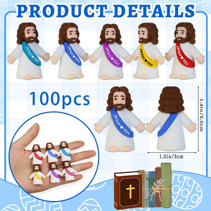 100 Pack Little Jesus Figures, Mini Jesus Figurines in Bulk Easter Jesus Loves You Tiny Christ Toys to Hide and Seek Sunday School Religious Party Favors Baby Jesu Baptism Gift for Easter Egg Stuffers