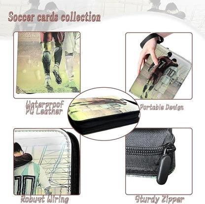 Soccer Card Binder - 900 Capacity 9-Pocket Trading Card Album 3 Ring Card Holder Binder Waterproof PU Leather Zip Closure Perfect Christmas Birthday Gift for Kids &amp Collectors