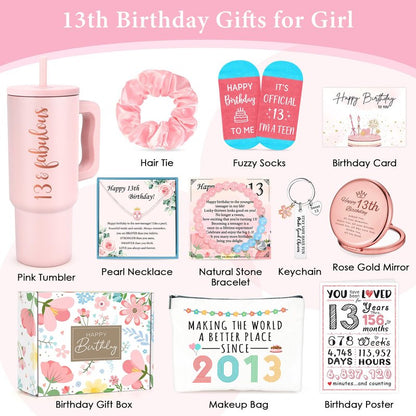 13th Birthday Gifts for Girls 13 Year Old Girl Birthday Gift for 13 Years Old Girl Gifts Trendy Stuff Cool Things for 13 Year Olds Teen Girls Teenager Happy 13th Decorations Present Ideas with Tumbler