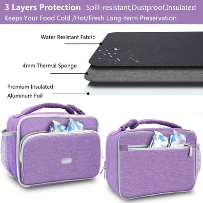 Amersun Kids Lunch Box, Insulated School Lunch Bag with Padded Liner Keep Food Warm Cold for Long Time,Water-resistant Thermal Travel Office Lunch Cooler for Girls Boy-2 Pocket,LB005-P