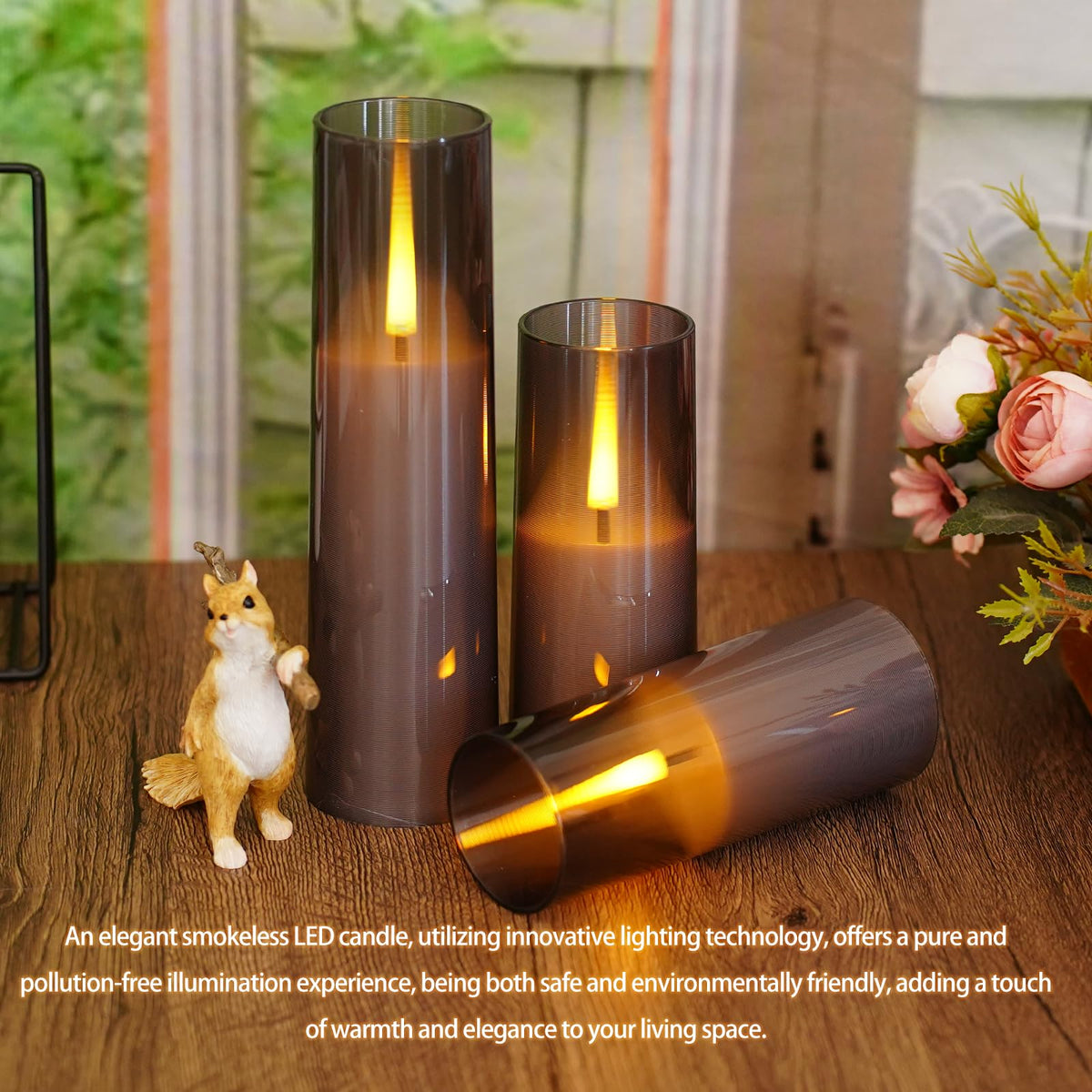 Thorbling Flameless LED Candles, Battery Operated Upgraded Realistic 5 Pcs Flickering Flame Pillar Candles with Remote Timer, for Romantic Ambiance and Home Decoration (Grey)