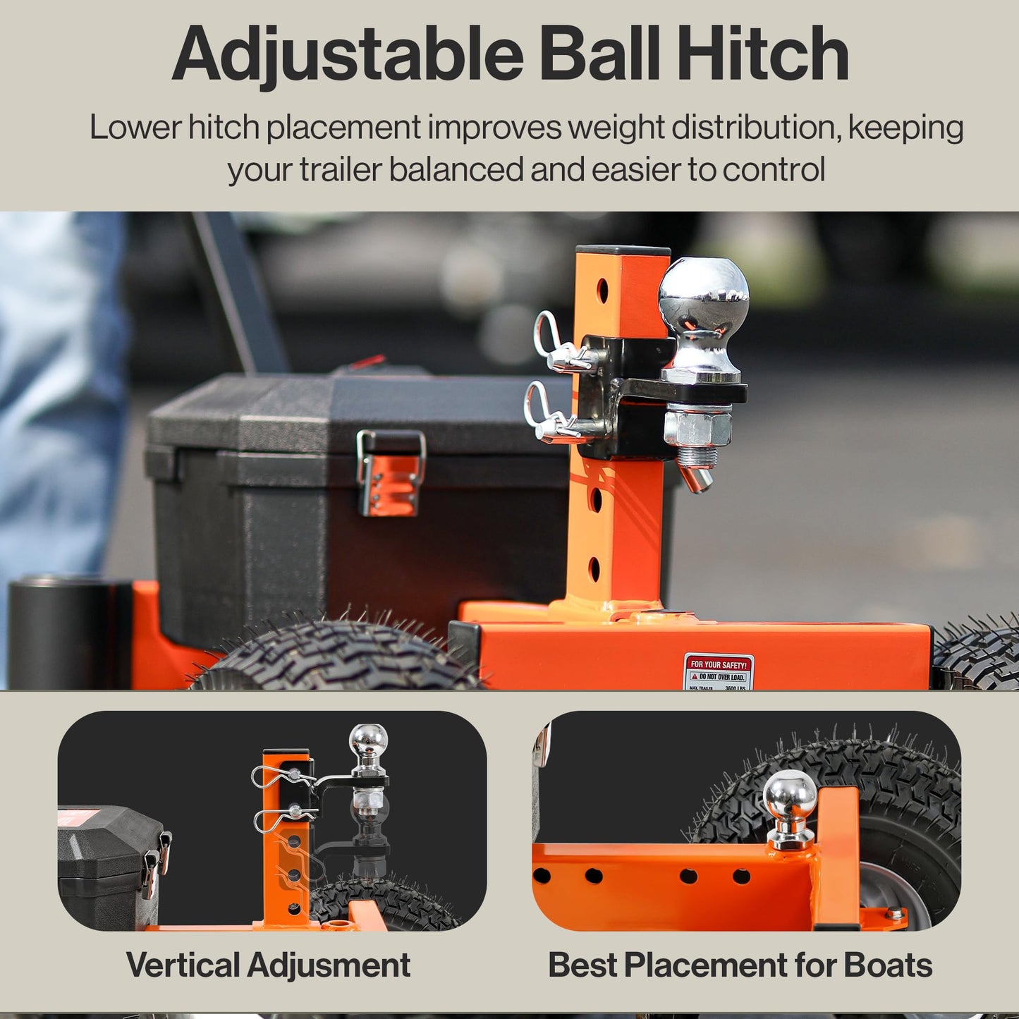 SuperHandy Electric Trailer Dolly – 24V 7Ah Sealed Lead Acid AGM Batteries 800W Heavy Duty Motor, 2" Ball Mount, Adjustable Thumb Throttle, Reverse/Drive Switch (3 Wheel, 2800 lb)