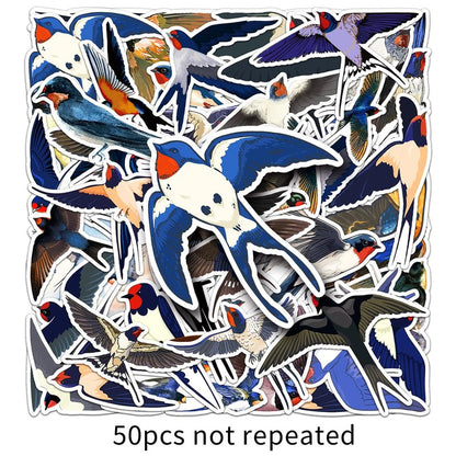 LYLSDSB Swallow Sticker 50 Pcs Vinyl Cute Funny Animal Sticker for Laptop Water Bottle Skateboard Luggage Scrapbook Bumper Computer Car Notebook,Waterproof Cartoon Bird Sticker for Adult Teens