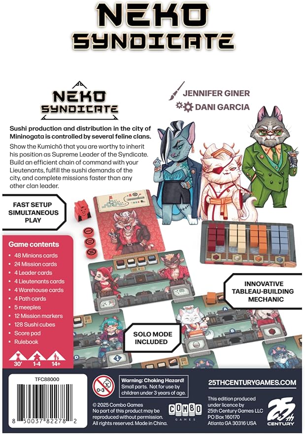 25th Century Games Neko Syndicate Board Game Strategic Tableau-Building Card Game 1-4 Players Ages 14+ 30 Min Playtime Solo Mode Sushi Theme