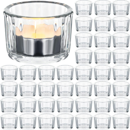Mumufy 100 Pcs Glass Tealight Candle Holder Ribbed Votive Candle Holder for Centerpiece Wedding Proposal Spa Aromatherapy Meditation Home Decor (Clear)