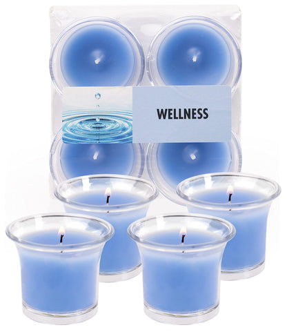 HYOOLA Clear Cup Scented Votive Candles - Wellness - 12 Hour Burn Time - 4 Pack - European Made