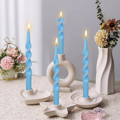 Blue Spiral Taper Candles Blue Candlesticks 4 PCS Cute Candle Stick Long Tapered Candles Decorative Handmade Twisted Candle for Dinner Home Weddings Festive