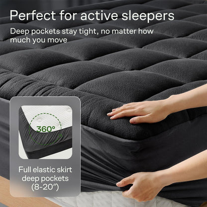 Niagara Sleep Solution Full Size Mattress Topper - Ultra Soft Bamboo Pillow Top for Back Pain Relief | Naturally Cooling, Black