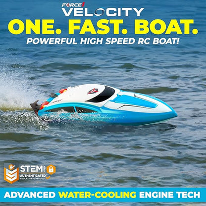 Force1 Velocity Blue Fast RC Boat- Remote Control Boats for Adults and Kids Underwater Speed Racing Mini RC Boats for Pools and Lakes 2.4GHZ Transmitter 2 Rechargeable Batteries Low Battery Alert